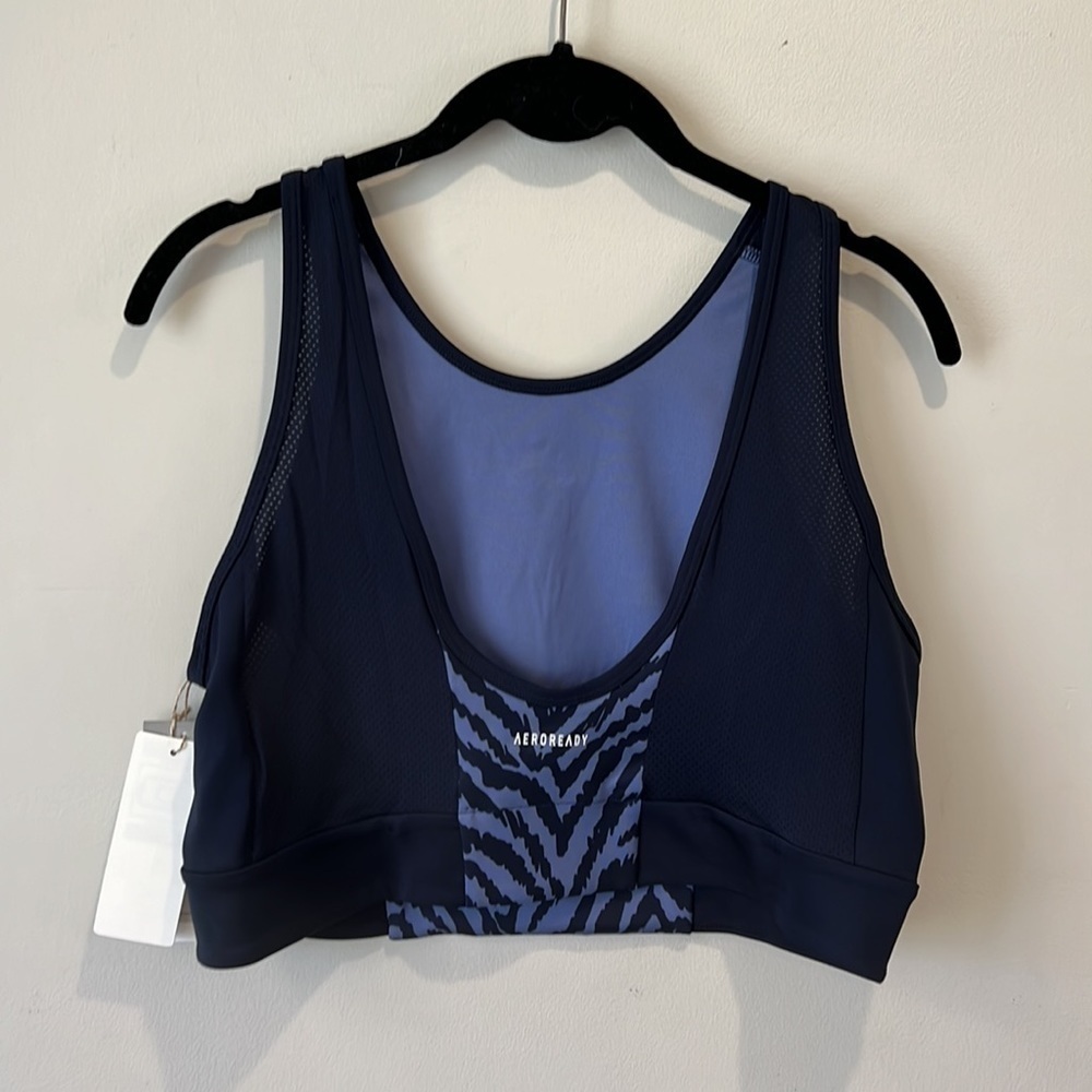 Adidas cropped athletic top size L NWT blue and purple scooped back with mesh - Picture 4 of 13